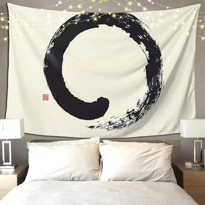 Wandtapijten Enso Japanse Zen Circle Tapestry Art Wall Opknoping Esthetische Home Decor Voor Woonkamer Slaapkamer Dorm