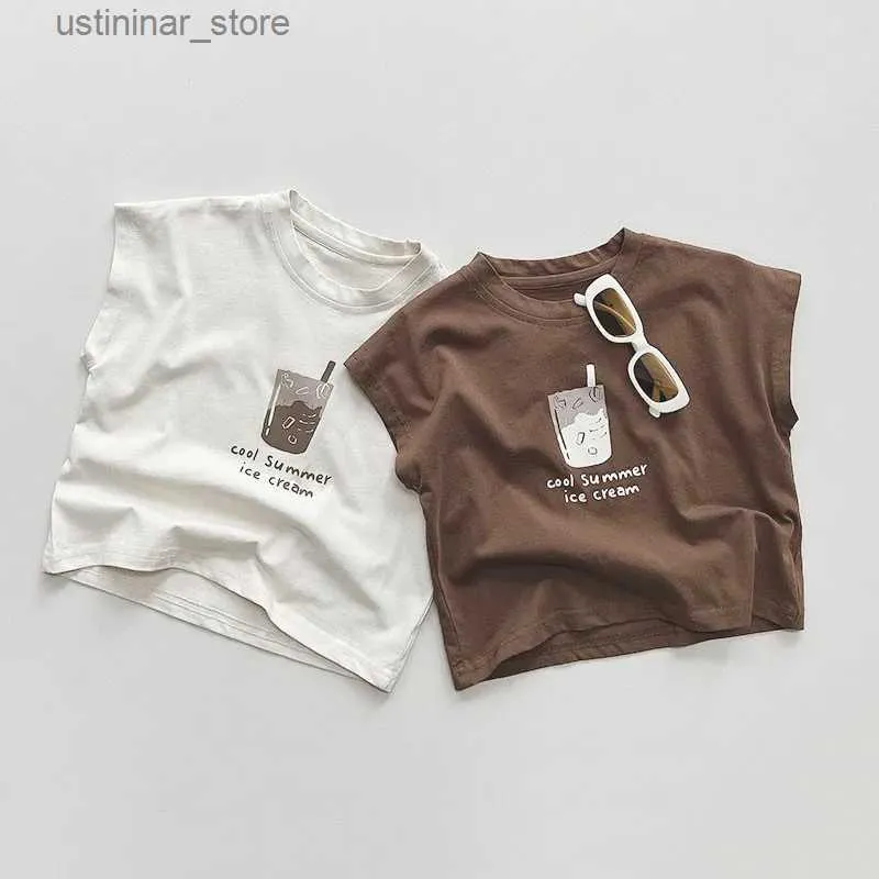 Thirts 2024 New Summer Childrens رسالة مطبوعة TOPL TOP BOYS and Girls Babylessless Third T-Shirt Childrens Cotton Simple Top Baby Thin Third typer24328