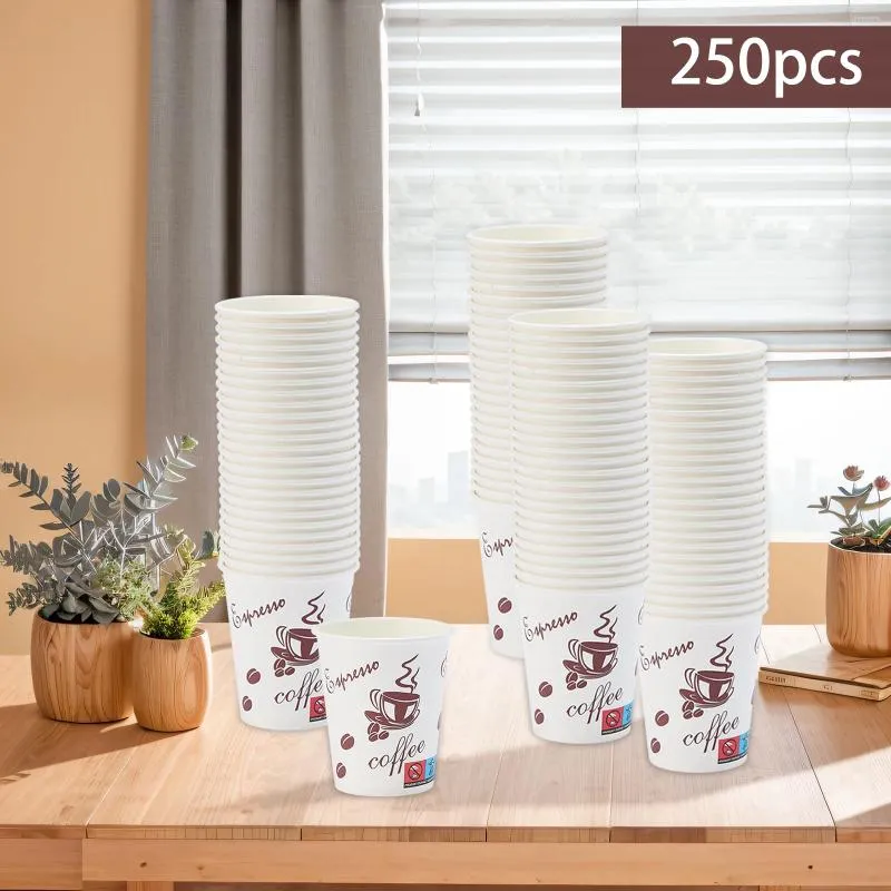 Gobelets jetables pailles, 250 pièces, gobelets à café en papier, 8oz, boissons blanches, fêtes de mariage, thé, lait