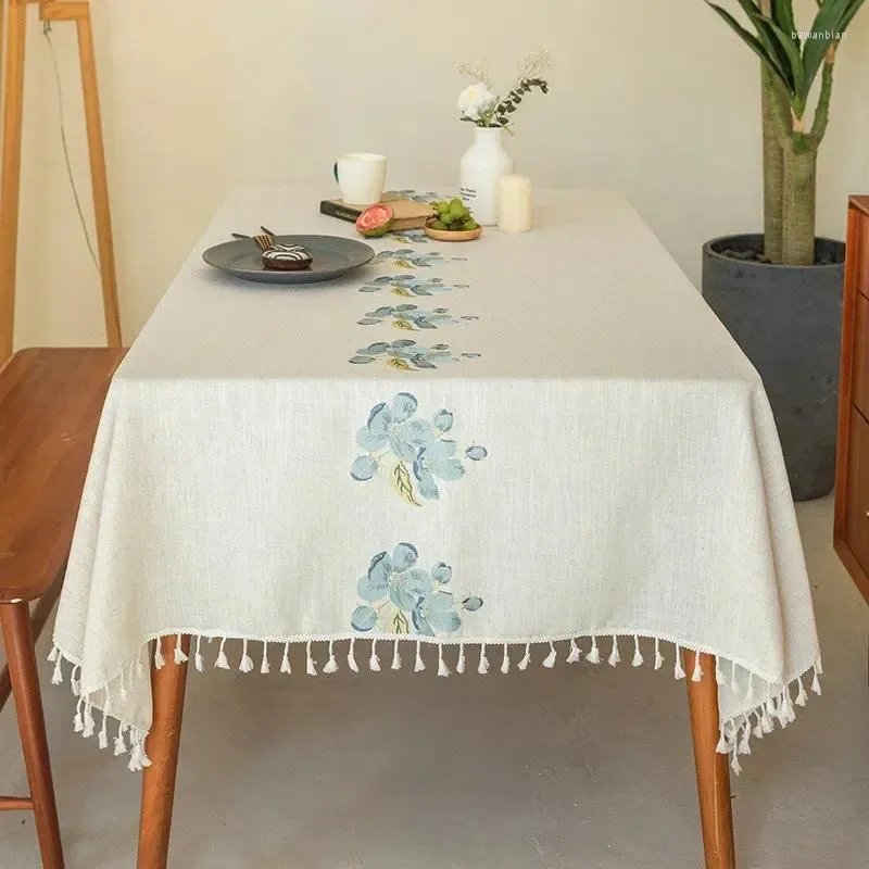 Nappe de Table en coton et lin, broderie de couleur, longue fleur, motif jacquard, tapis d'extrémité rurale, vente à la mode