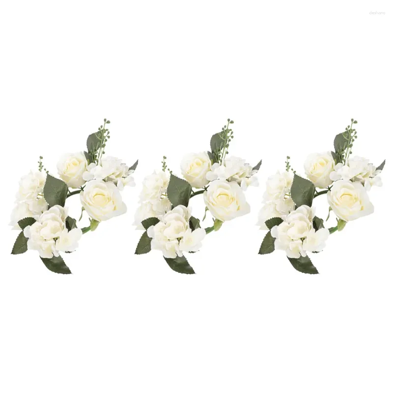 Dekorative Blumen 3 PCs Künstliche Kerzenstift Girlande Weiß Rosen Mittelstücke für Tische
