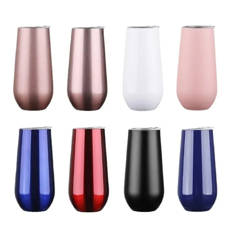 2024 6oz Gobelet à vin Champagne Bière 22 couleurs avec couvercle en verre en acier inoxydable Thermos Tasse isolée Tasse de Noël pour cadeau de fête