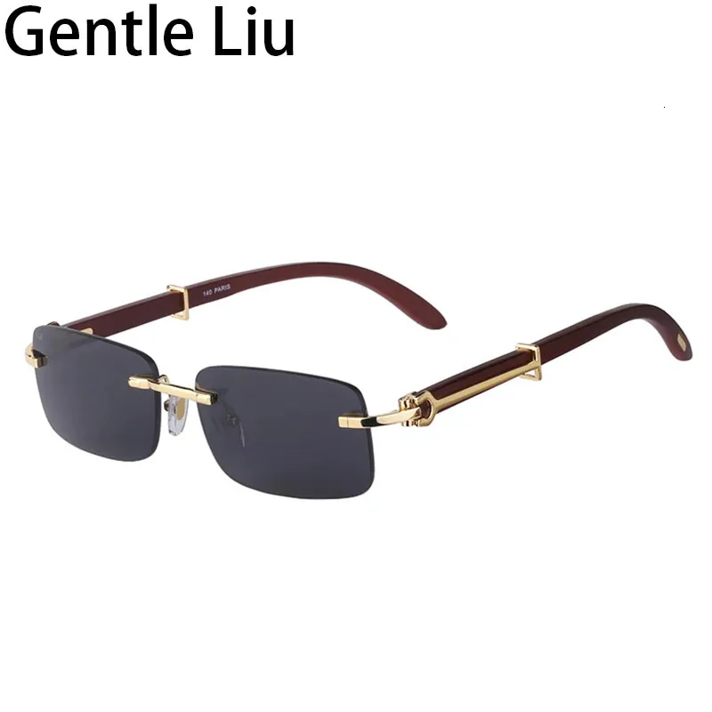 Natürliche Holz Randlose Sonnenbrille Männer Luxus Marke Designer Klassische Rechteck Rahmenlose Holz Sonnenbrille für Männer UV400 240322