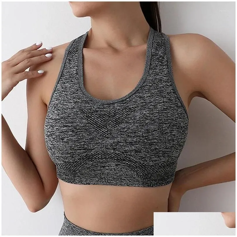 Yoga Outfit Y Sports Bras sans couture Femmes Fitness Gilet Top Sous-vêtements sans fil Soutien-gorge antichoc Soutien-gorge à séchage rapide Gym Brasier Drop Deliv Otqc6