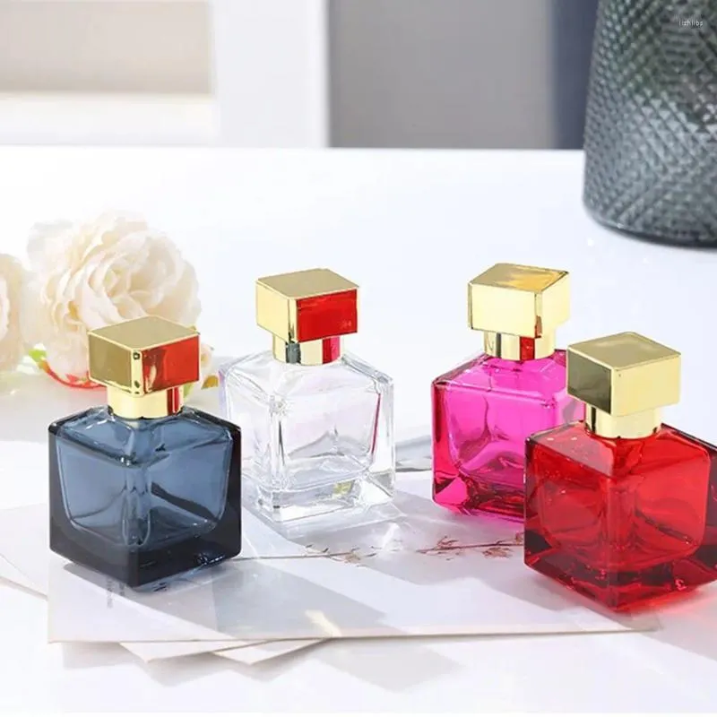 Storage Bottles Clear Square Glass Perfume Bottle MIni Refillable Atomizer High Grade Liquid Sprayer 50ml Press Type Cosmetic Container