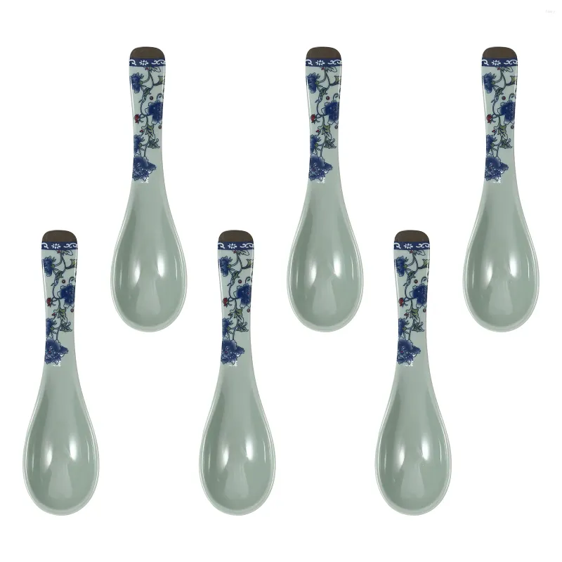 Spoons 6 Pcs Anti Ceramic Blue And White Spoon Ice Cream Rice Restaurant Mixing Soup Melamine Kitchen Stirring