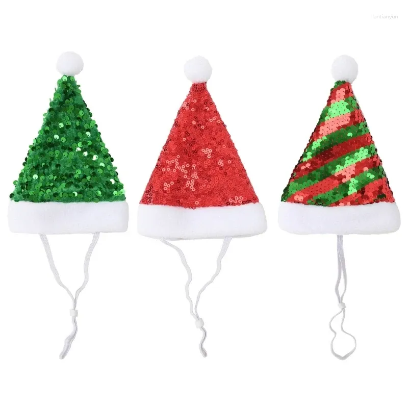 Vêtements pour chiens Chapeau de fête de Noël pour animaux de compagnie Paillettes Père Noël pour petits chiens Chats Chat Vacances Chiot Cosplay Drop