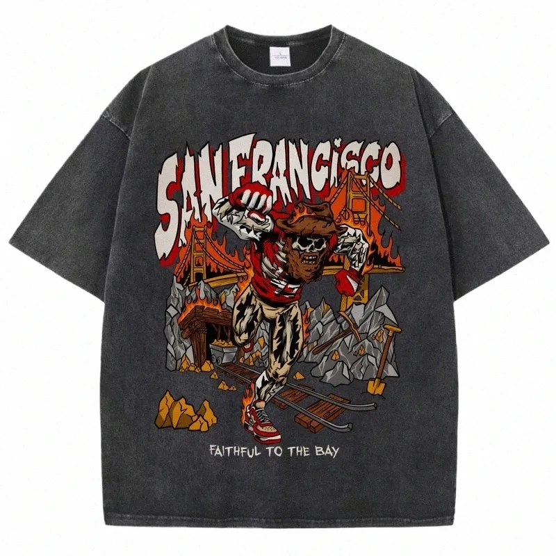 Американская мужская и изношенная футболка для мужчин и женщин, свободная одежда больших размеров, уличная одежда с рисунком San Francisco Skelet Miner, o998 #