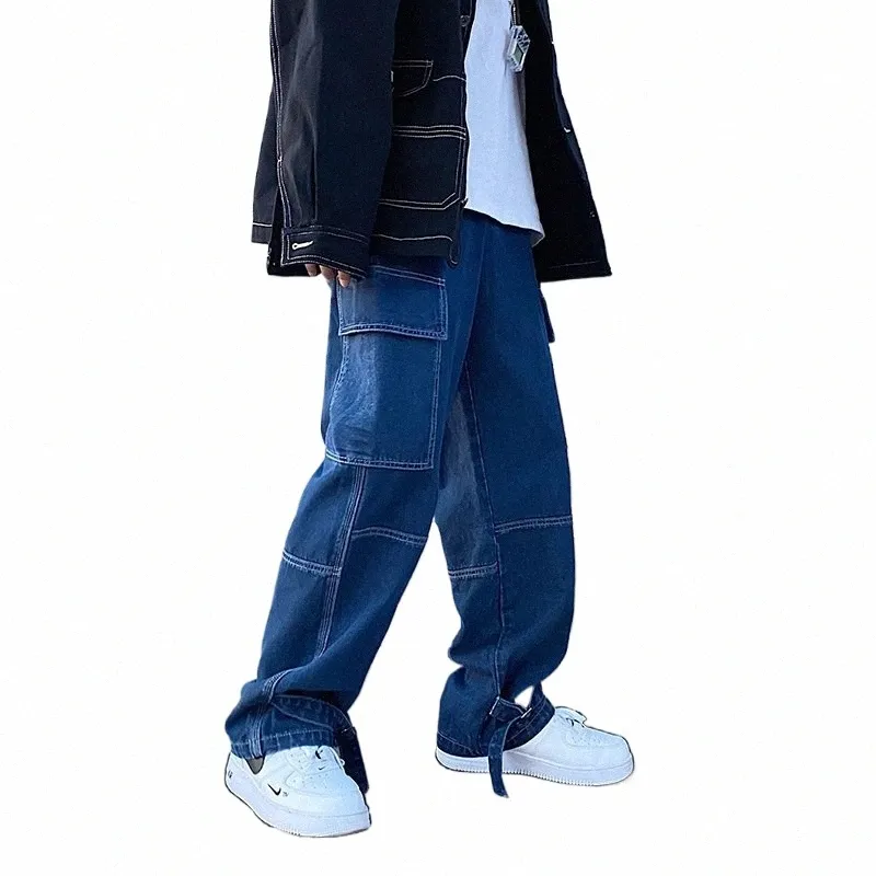 Linhua Men Wide Leg Jeans Mens Spring Cargo Pants Hip Hop Streetwear Nieuwe Losse rechte baggy denim broek mannelijke werk jeans c3fw#