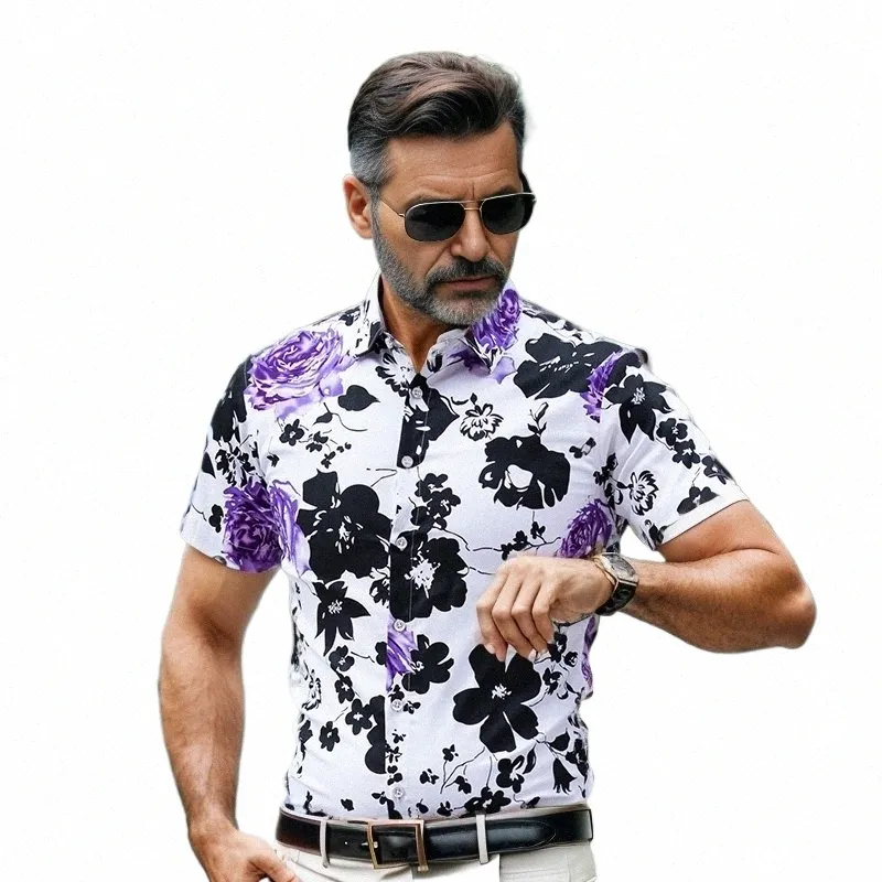 7xl vêtements pour hommes violet été Fr hawaïen Dr pour Stout Fiable vêtements de plage imprimé Blouse grande taille mari chemises S15L #