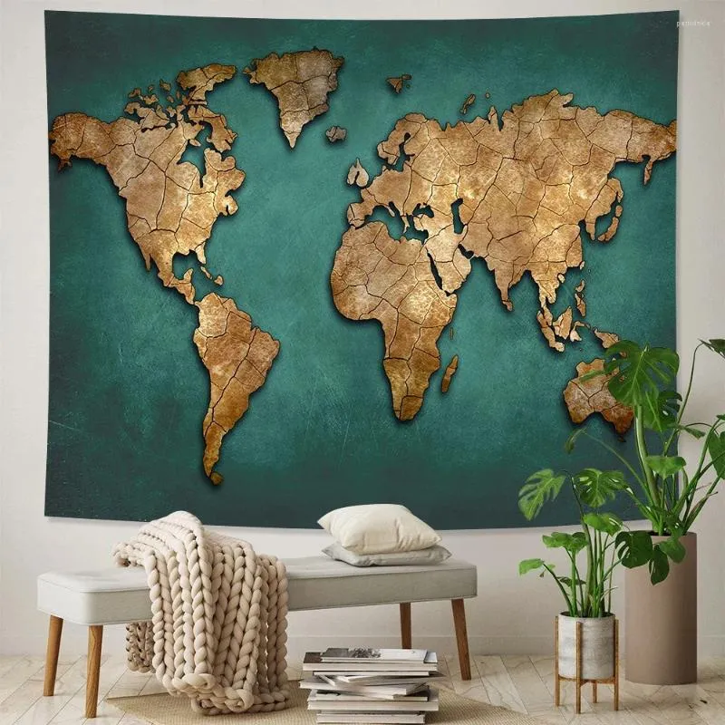 Tapissries Retro World Nautical Map Home Art Tapestry Hippie Bohemian Decorative Bed Sheet Bakgrund Väggsoffa filt