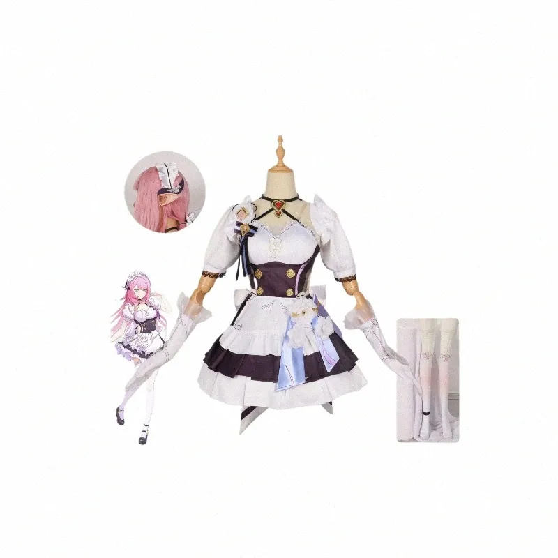 Cosplay Hkai Impacto Anime Jogo Elysia Traje Peruca Stricker Accories Define Maid Outfit Halen Para Mulher Dr l864 #