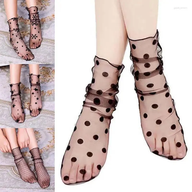 Women Socks 1Pair Lace Sexy Black Mesh Fishnet Short Summer Ultra-Thin Transparent Middle Tube Dress Accessories