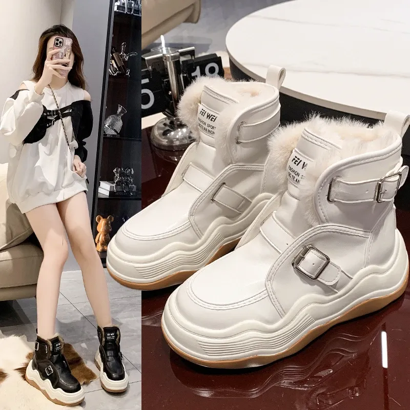 Bottes Bottines pour femmes 2024 New Fashion Women's Platform Sneakers Hiver High Top Boots Chaussures chaudes Bottes courtes imperméables