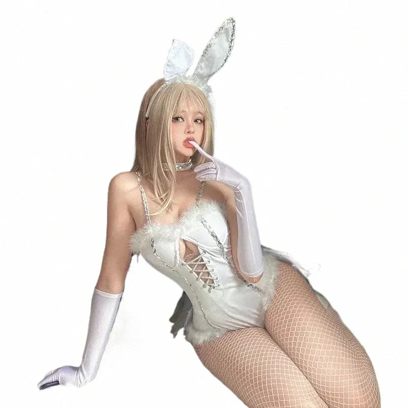 Easter Bunny Costume Cyberpunk White Bodysuit Sexig DJ Maid Bunny Costume Suit For Women Maid Halen Cosplay Costumes Women U32i#