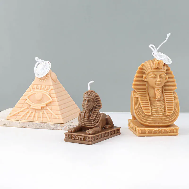 Knivar 3D Farao Pyramid Candle Silicone mögel Handgjorda doftande gipsartiklar Harts Tvål Stearinljus Mögelmönster för ljus Heminredning