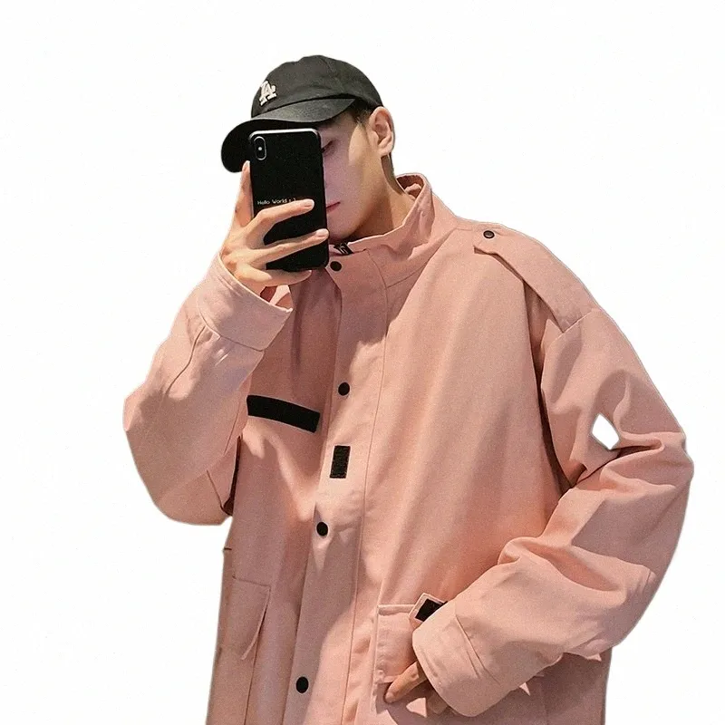 Jacken Männer 2019 Zipper Drehen-unten Kragen Freizeit Lose Taschen Harajuku Mäntel Mens Koreanische Stil Hip Hop Chic Jacke KK3194 G8G4 #
