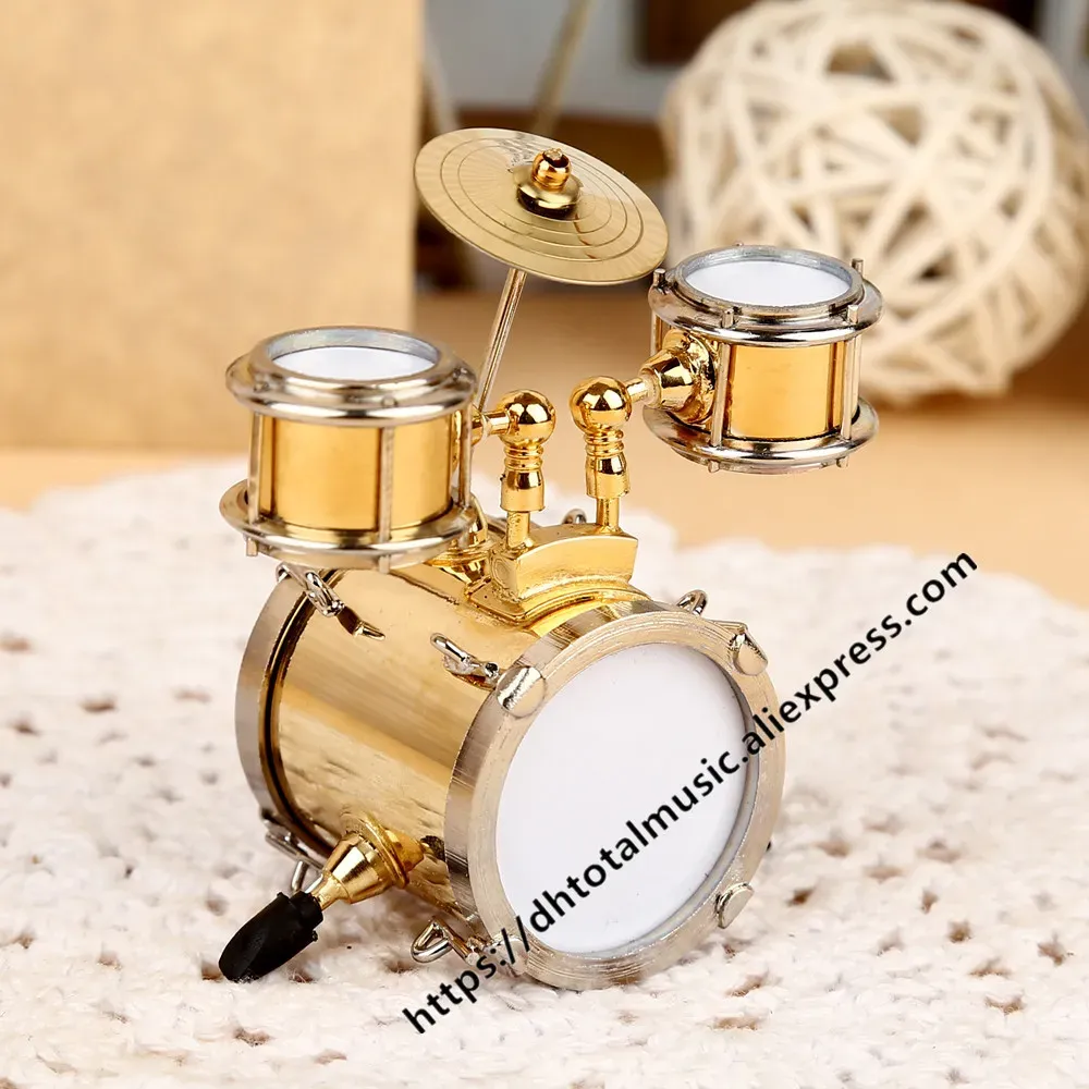 Miniatures Dh Réplique de modèle de tambour miniature avec support et étui, accessoires pour maison de poupée, mini instrument de musique, ornements, cadeaux de décoration