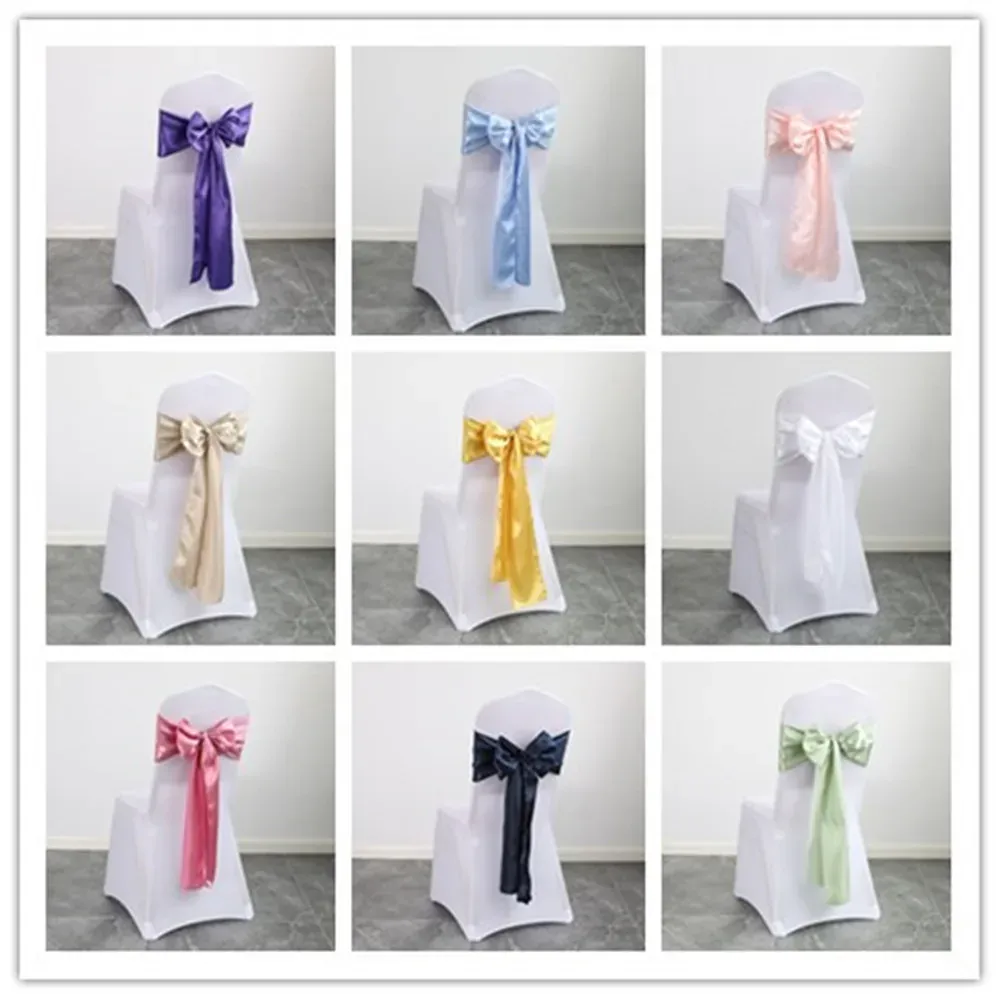 Sashes 10/50/100pcs/Lot Satin Chair Sashes Bow Wedding Chair Knot Ribbon DIY Ties For Party Event Hotel Banquet Chair Decorations