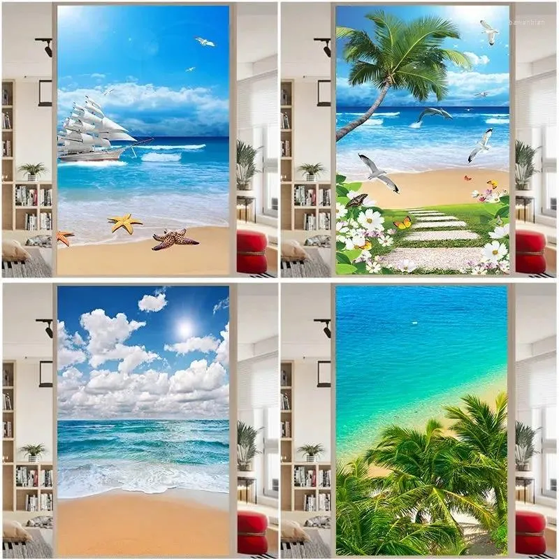 Raamstickers Decoratieve ramen Film Privacy Prachtig landschap Gebrandschilderd glas Geen lijm Statisch hechtende matte tint