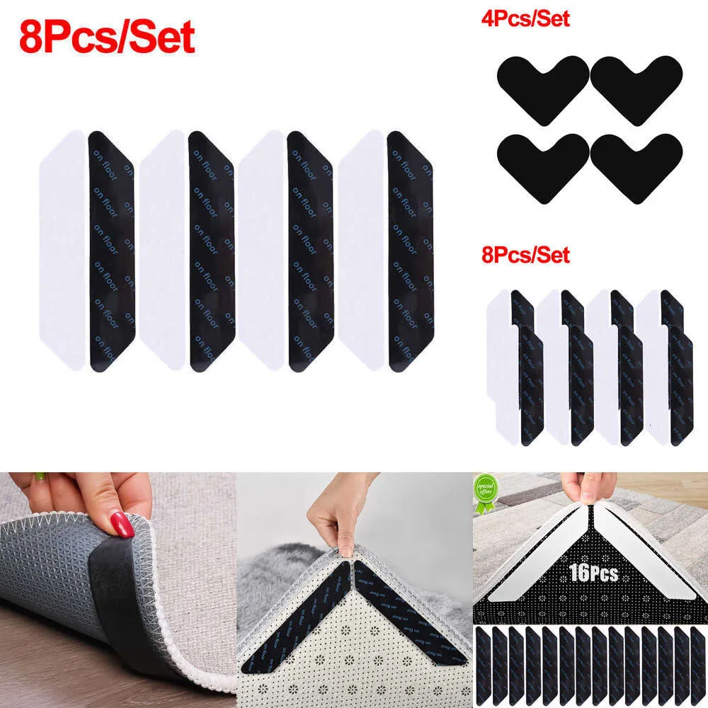 2024 4/8/16Pcs Reusable Carpet Non-Slip Sticker Self-Adhesive Corners Edges Gripper Pads Bathroom Carpet Floor Mat Rug Fixed Stickers