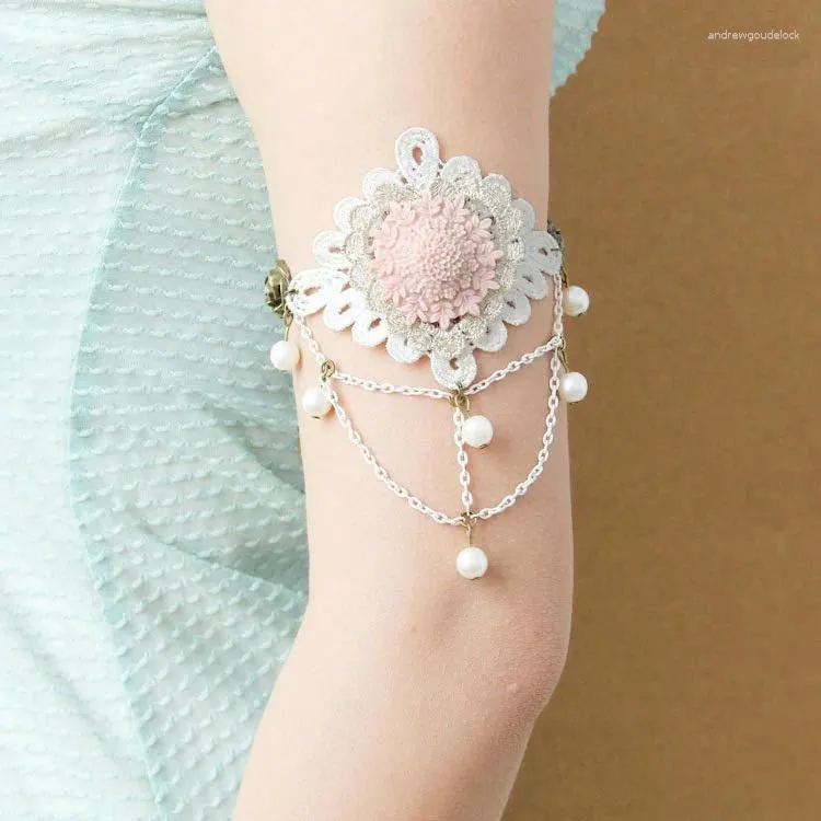 Charm Armband Women Armlet Handmade Boho Dance Bridal Party Arm Band Armband Layer Flower Heart Lace Chain Rose Pearl Armband Fashion