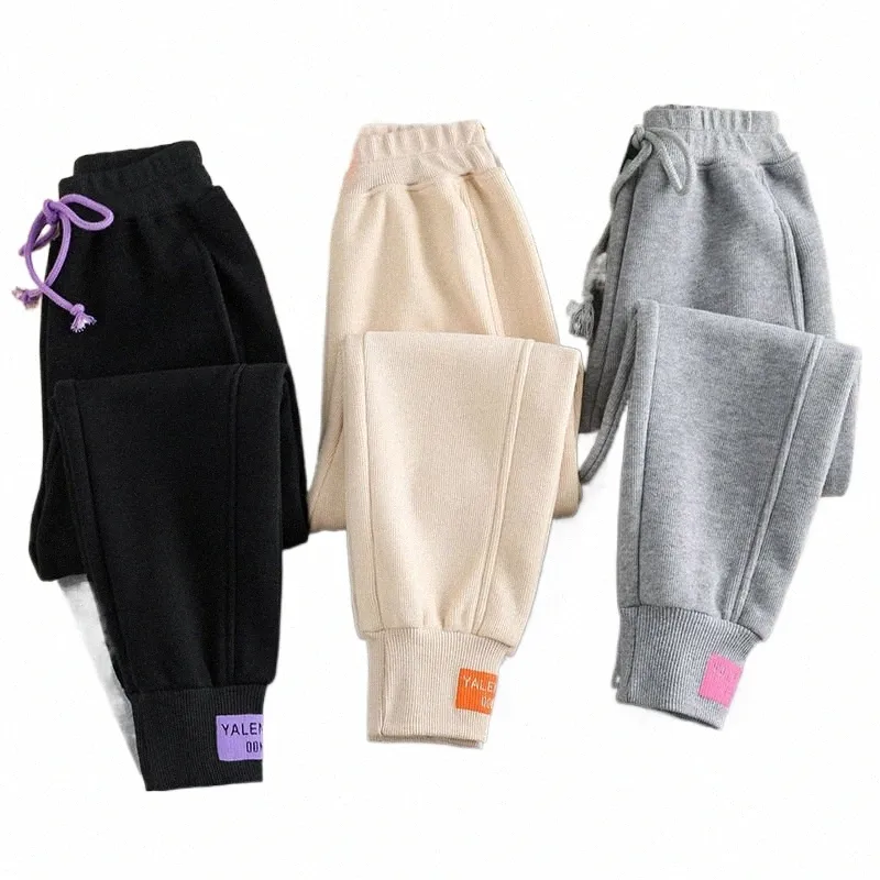 Nya grå kvinnor Sweatpants Autumn Winter Baggy Streetwear Oversize Sports Pants Black Winter Thick Joggers Streetwear Trousers F1SU#