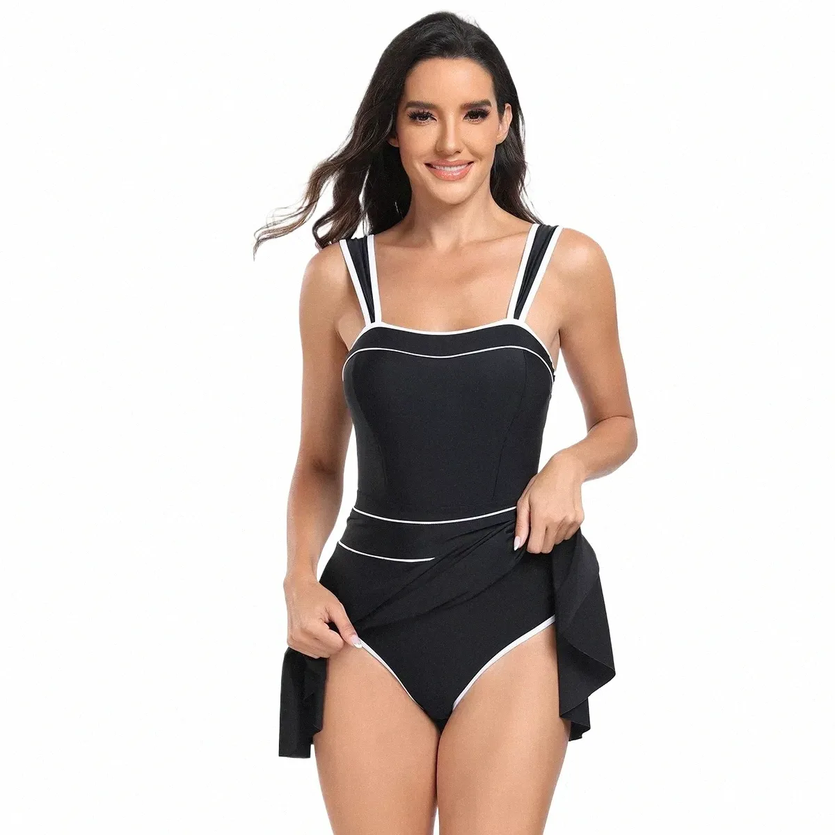 2-delige effen bodysuit met strandrok 2024 Dames nieuwe gewatteerde bikini's badmode zomer strandkleding vrouwelijk zwempak E9sG #