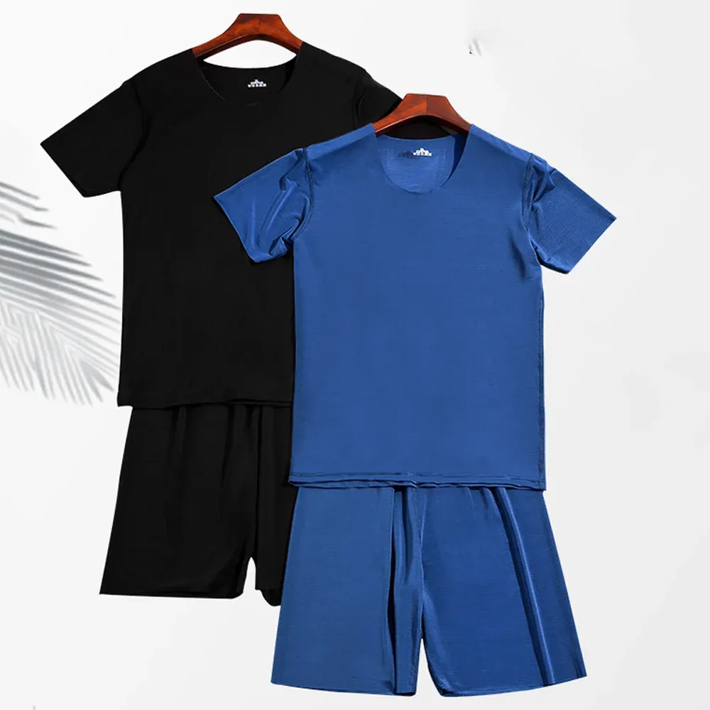Heren Pyjamas Set Summer Boxers Briefs Ademend Cool Korte mouw T -shirt Pyjama Shorts Snel droge mannelijk Huiskleding Hoge kwaliteit 240326