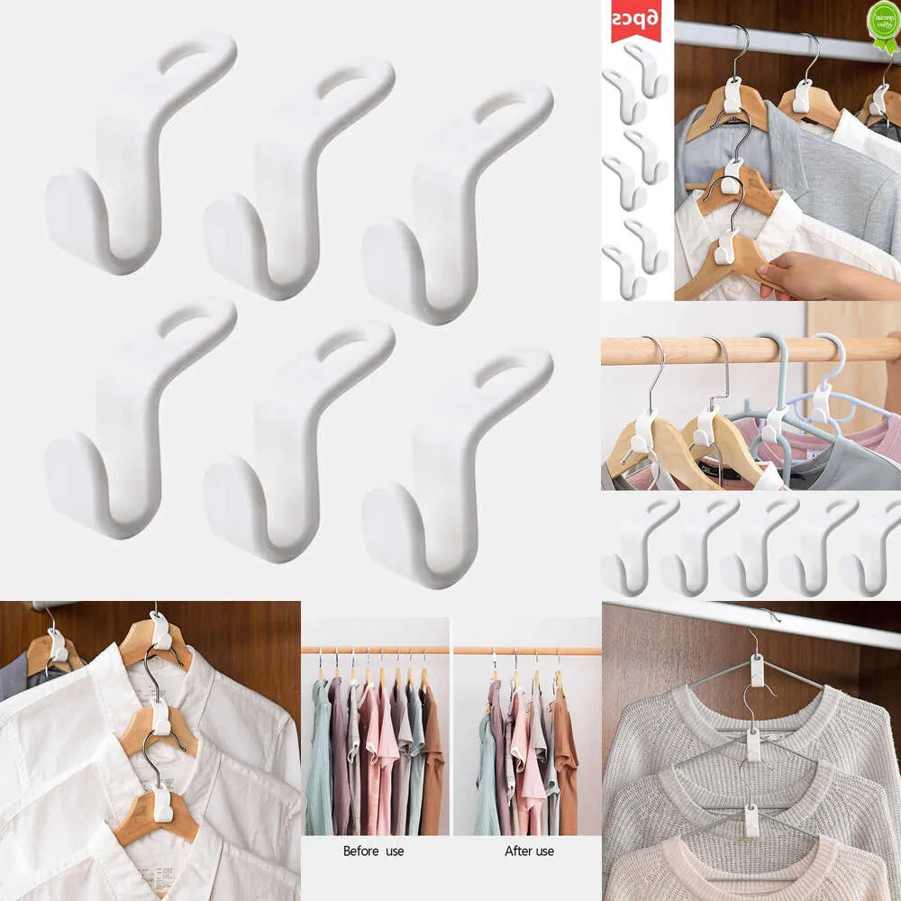 2024 6Pcs Multi-Function Wardrobe Space-Saving Stack Hanger Hook Coat Hook Plastic Closet Stack Hanger Rack Bedroom Storage Organizer