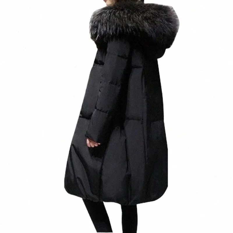 5xl Zimowe kobiety luźne gęstą ciepłą kurtkę żeńska faux futra kołnierz z kapturem w kawatku parkas parkas E2M7#
