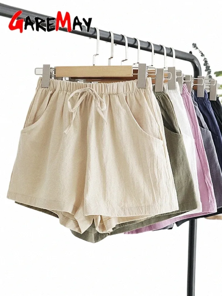 2023 NOWOŚĆ Hot Summer Casual Cott Linen Shorts Women Home High Talle Shorts Fi Short Pants Streetwear Women's Shorts Beige K0hl#