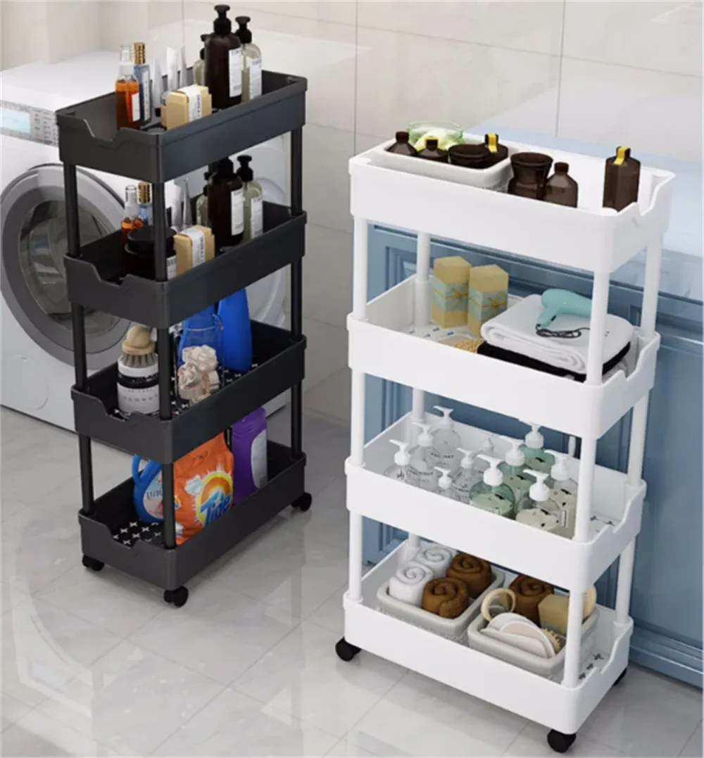 Racks 3 4Tier Rolling Utility Cart Storage Shelves Multifunction Storage Trolley Cart with Wheels Easy Assembly for Bathroom, Kitchen