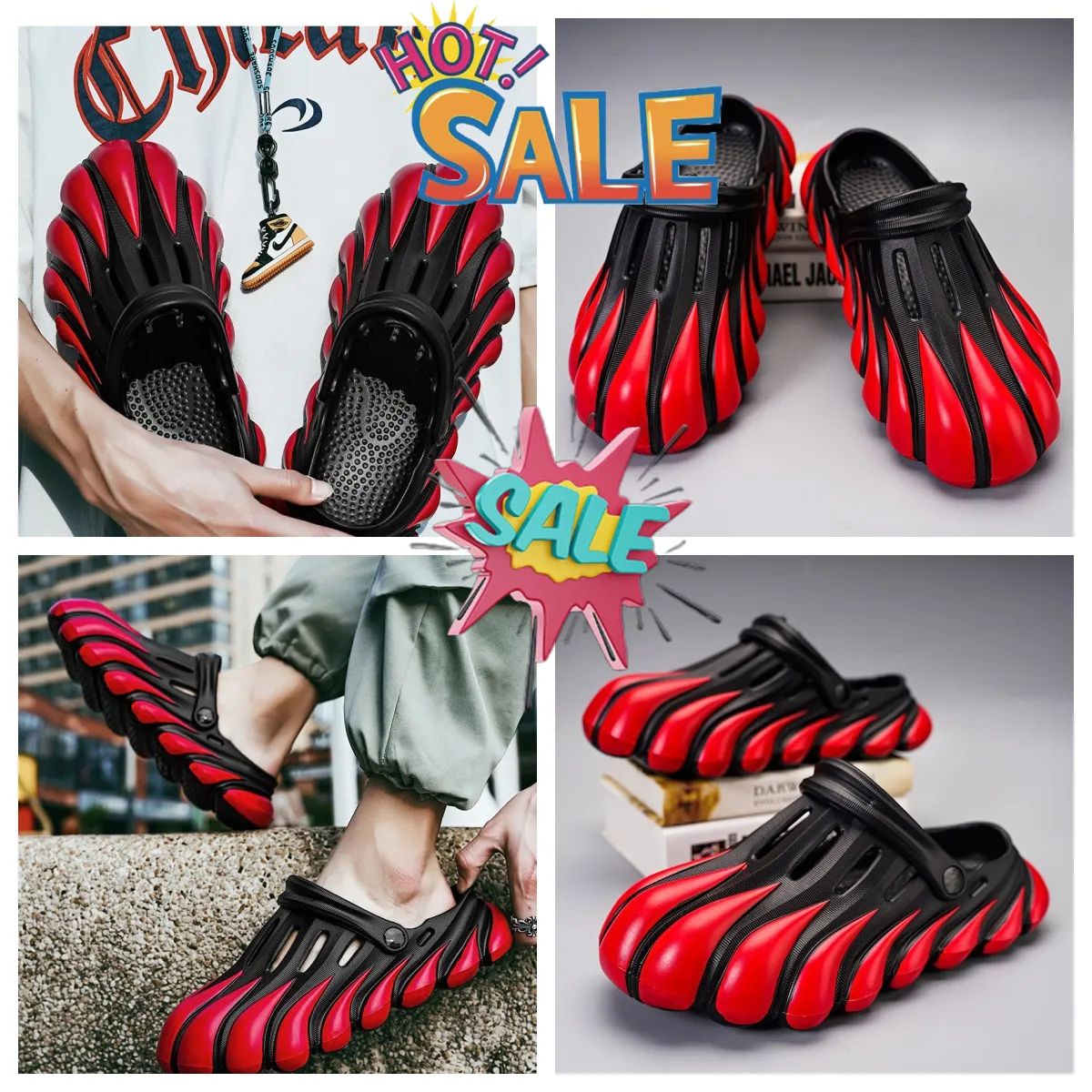 EVA thick soled sandals summer men's shoes toe bag sandals GAI Summer Slides Durable bouncy slipper Stylish High-quality black 2024