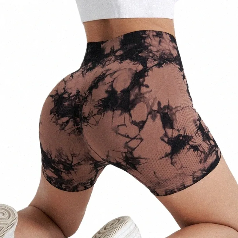 Nouveau short de yoga tie-dye pour femmes, pantalon de sport en plein air, de course à pied, de yoga, confortable, taille haute, élastique, serré, W47B #