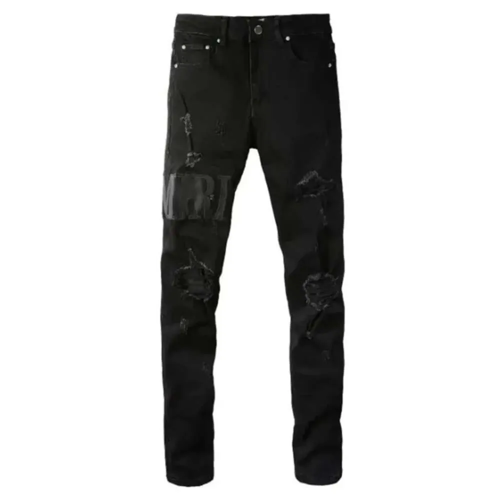 Jeans Púrpura Diseñador para hombre High Street Jeans para hombre Pantalones bordados para mujer de gran tamaño rasgado parche agujero Denim recto moda streetwear delgado 519