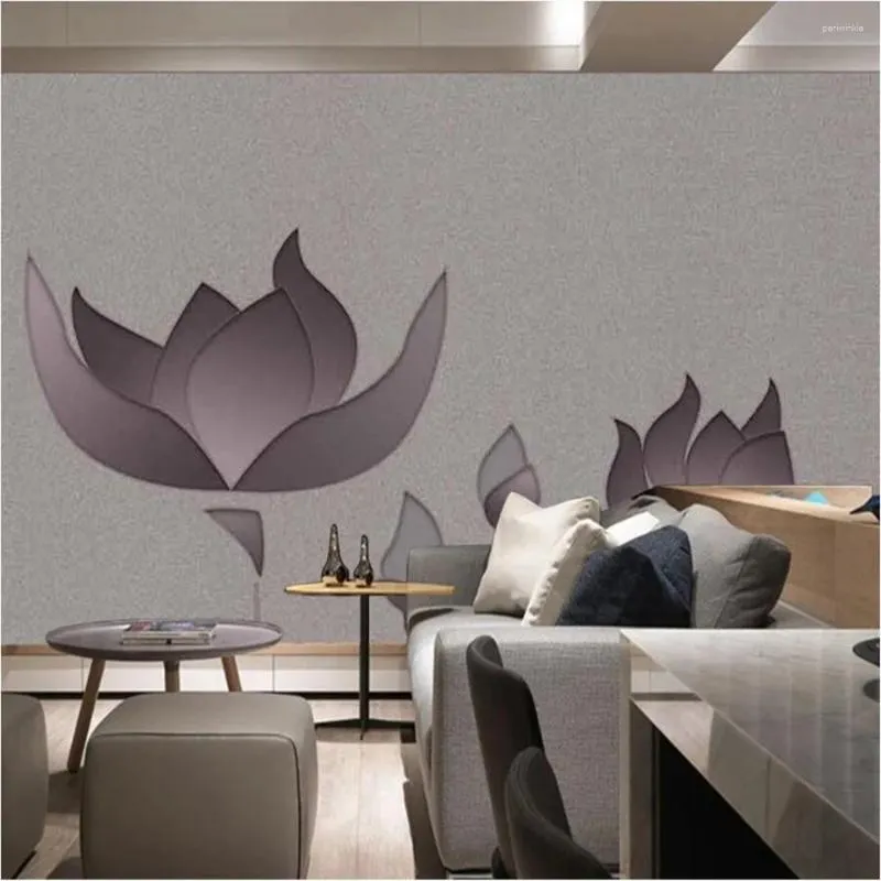 Fonds d'écran Milofi Grand papier peint mural personnalisé 3D style chinois gris lotus rétro fond de porche