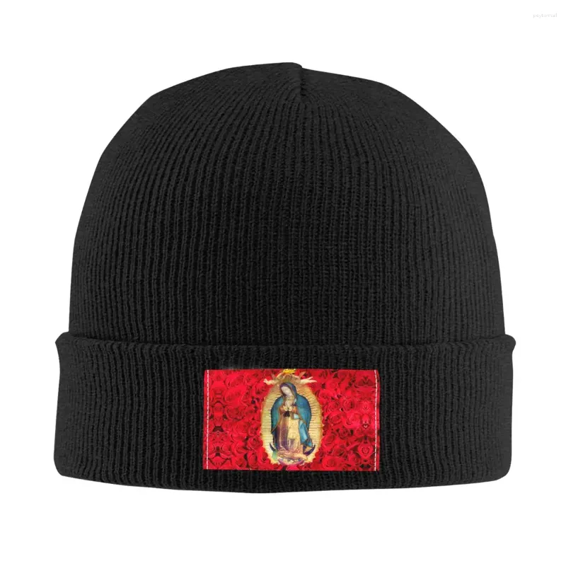 Bérets Guadalupe Vierge Marie avec des fleurs Skullies Bonnets Casquettes Unisexe Hiver Chaud Chapeau Tricoté Hommes Femmes Hip Hop Bonnet Bonnet Chapeaux