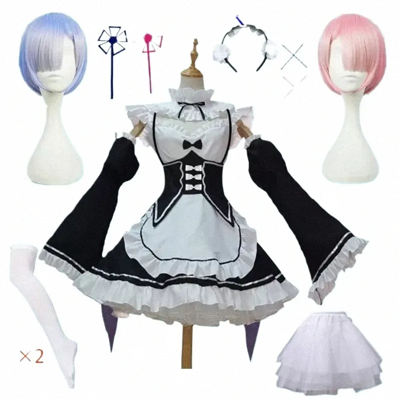 In voorraad Rem Ram Maid Cosplay Kostuums Re: Nul kara Hajimeru Isekai Seikatsu Kawaii dres Re Leven In een Andere Wereld Maid h8O2 #