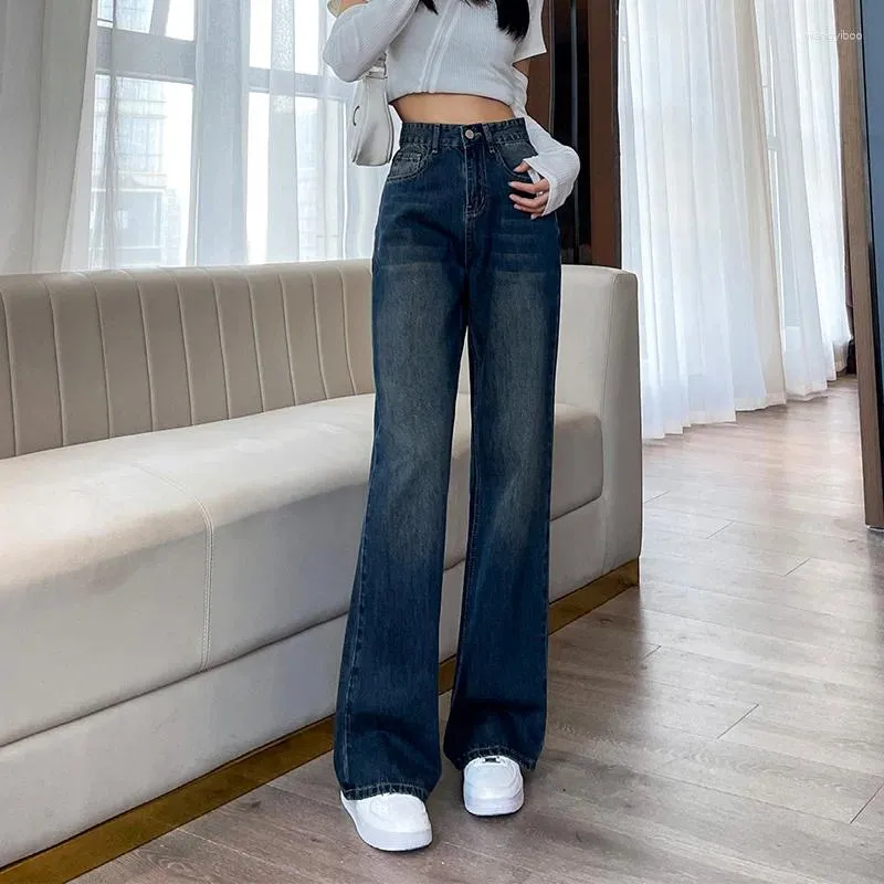 Frauen Jeans 2024 Frühling Frau Baggy Breite Bein Baumwolle Hohe Taille Gerade Hosen Vintage Wash Koreanische Mode Trendy Denim hosen