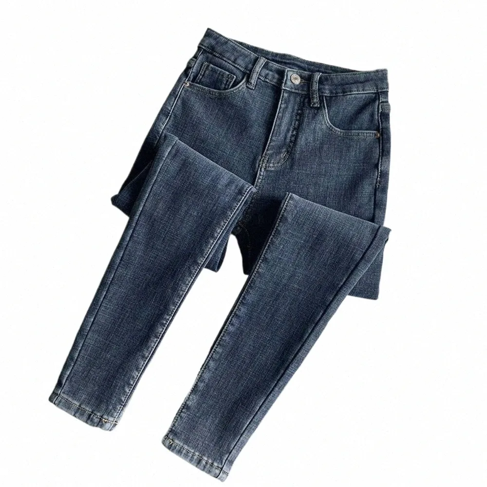 Hög hög midja mager jeans för kvinnor höst elastiska byxor denim byxor kvinnor blå grå ljus blå jeans kvinnor kläder e4pg#