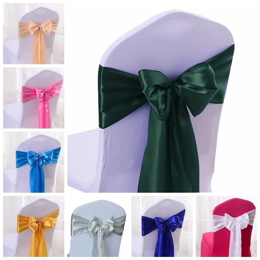 Sashes Satin Sash Wedding Chair Sashes Högkvalitativ stol Bow Knot för Party Event Hotel Banquet Home Wedding Decoration grossist