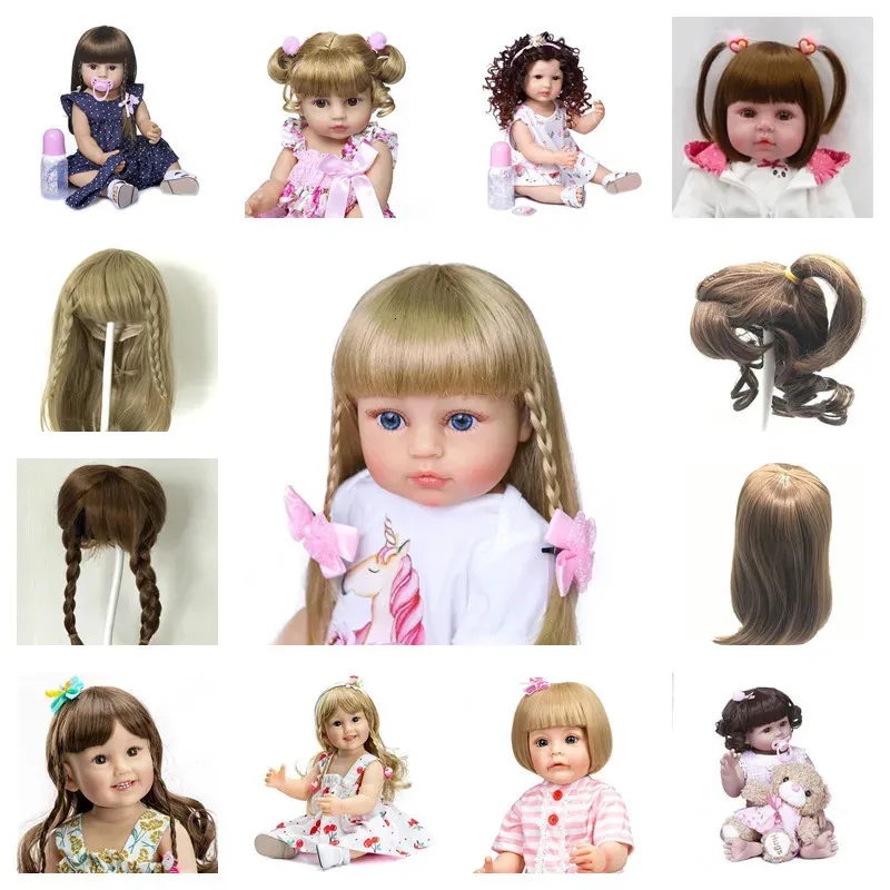 人形の頭の周囲32cmから36cmシリコーンリボーンバビードールヘアウィッグ縮れ茶色の金色の髪のbjd人形リボーン人形240328