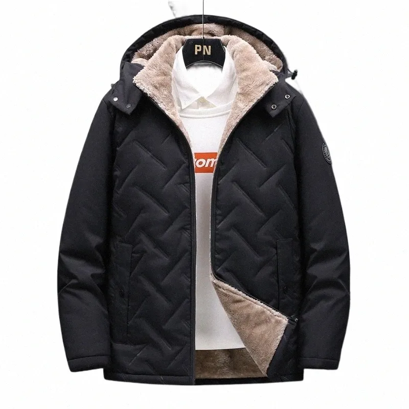 2023 Parka Hommes chauds Manteaux Veste d'hiver Hommes Épaissir à capuche imperméable à capuche Manteau chaud Vêtements pour pères Casual Men's Overcoat j40m #