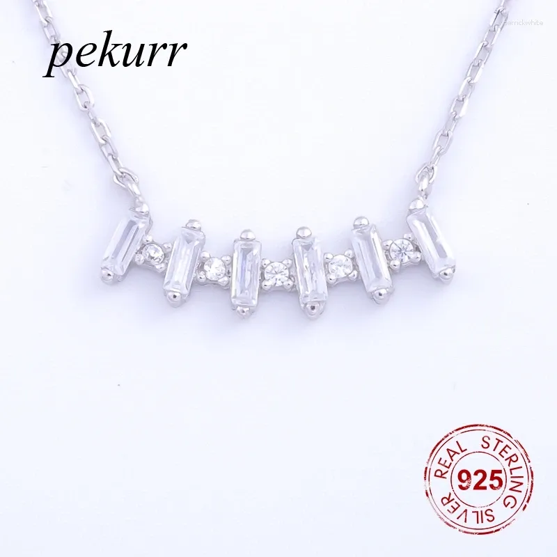 Ciondoli Pekurr 925 Sterling Silver Gem Rettangolo Zirconia Perline Collane Pandents Per Le Donne Lunga Catena Gioielleria Raffinata Regalo