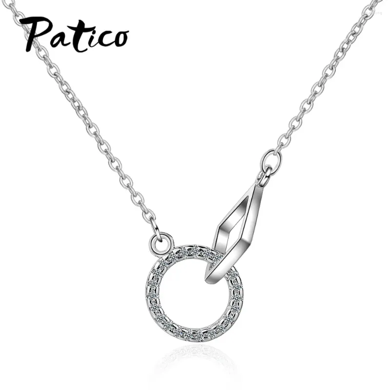 Chains Top Vendedor Cubic Zircon Circle Pendant Necklaces 925 Sterling Silver Women Jewelry Friendship Gift Geometric Statement