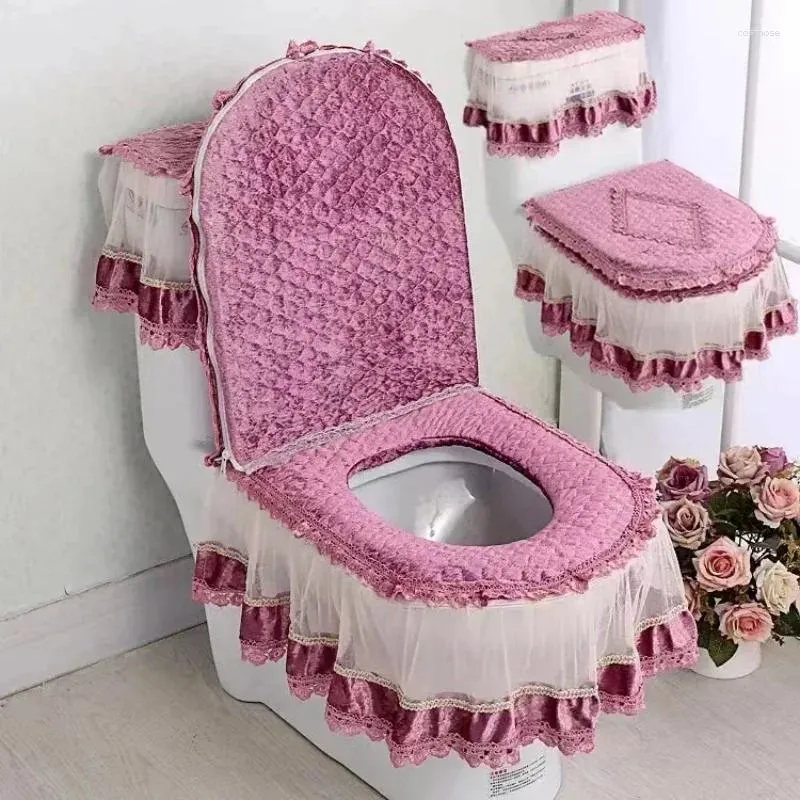 Toilet Seat Covers Cushion 3Piece Set Universal Antibacterial Cover Zipper Type Detachable And Washable Water Tank Cloth