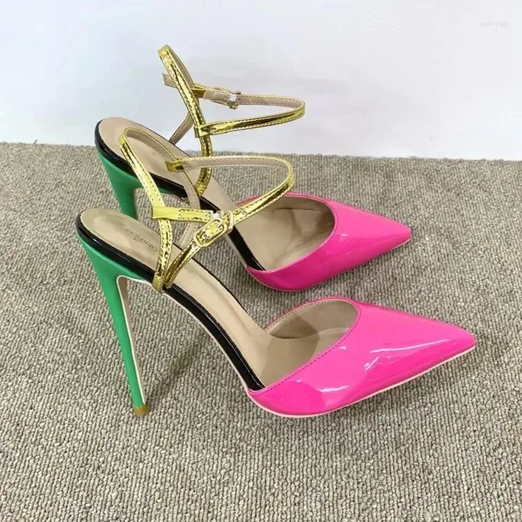 Dress Shoes Heelgoo Summer Women Rose Patent Pointy Toe High Heel Stiletto Sandals Sexy Ankle Strap Pumps For Wedding Party Plus Size 33-46