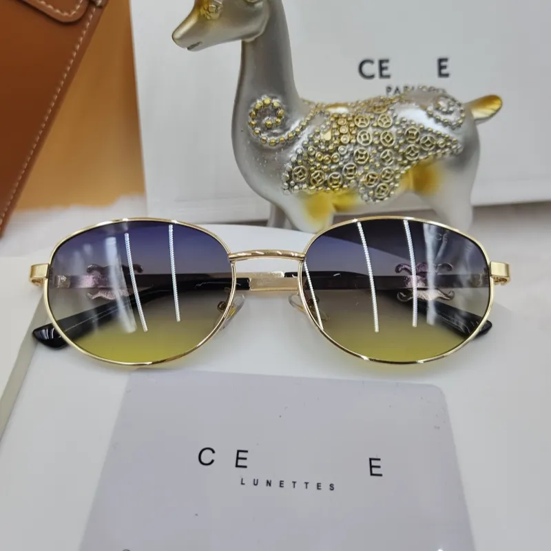 Designer Sunglasses High Quality Blue Gold Lens Alloy Legs Fashionable Retro Women's Sunglasses New Oval Men's Sunglasses Sexy Little Women with Gift Box