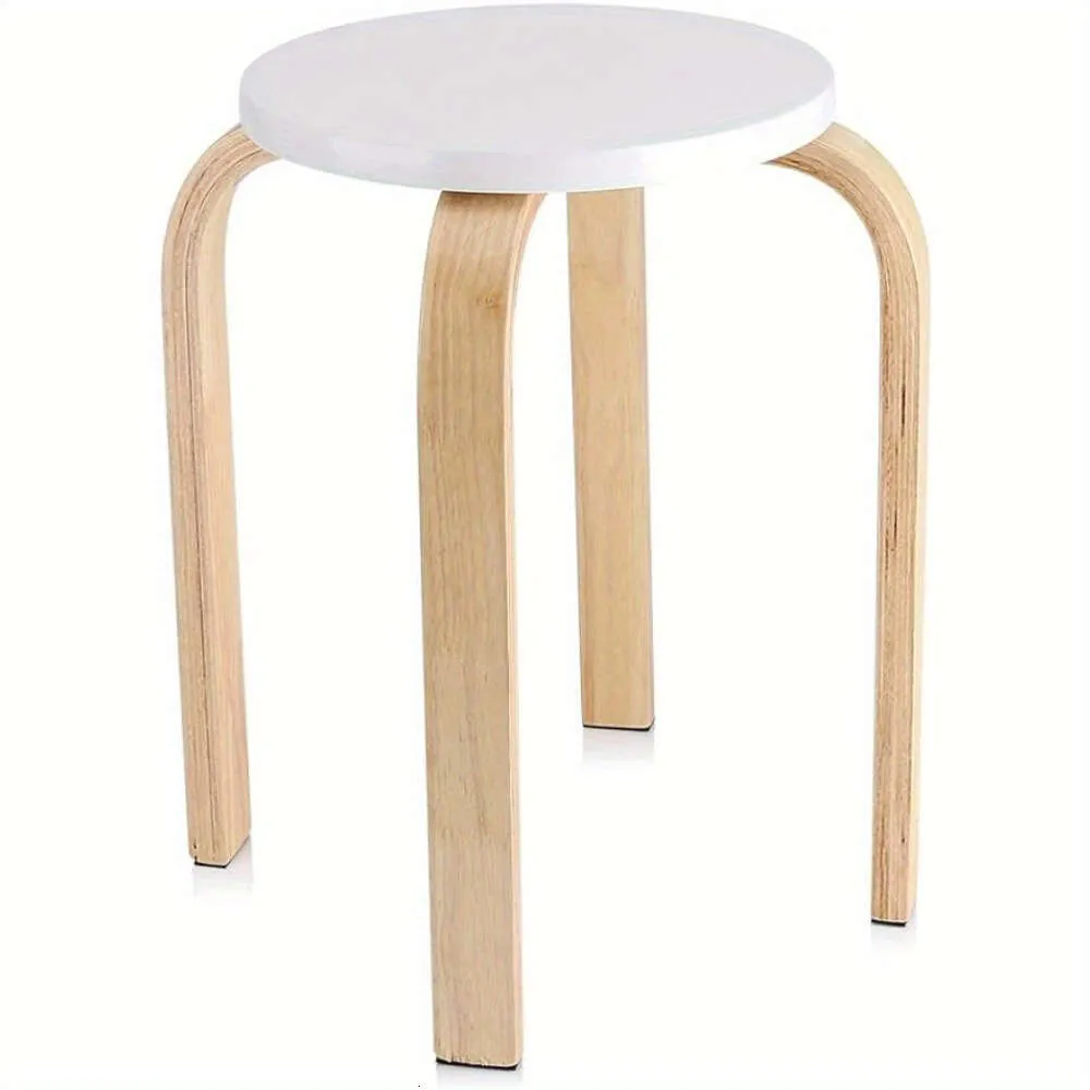 1 taburete redondo pequeño de madera curvada de 18.0 in, moderno taburete de bar apilable de madera, silla sin respaldo con alfombrilla antideslizante para comedor, cocina, hogar, jardín, sala de estar y clase